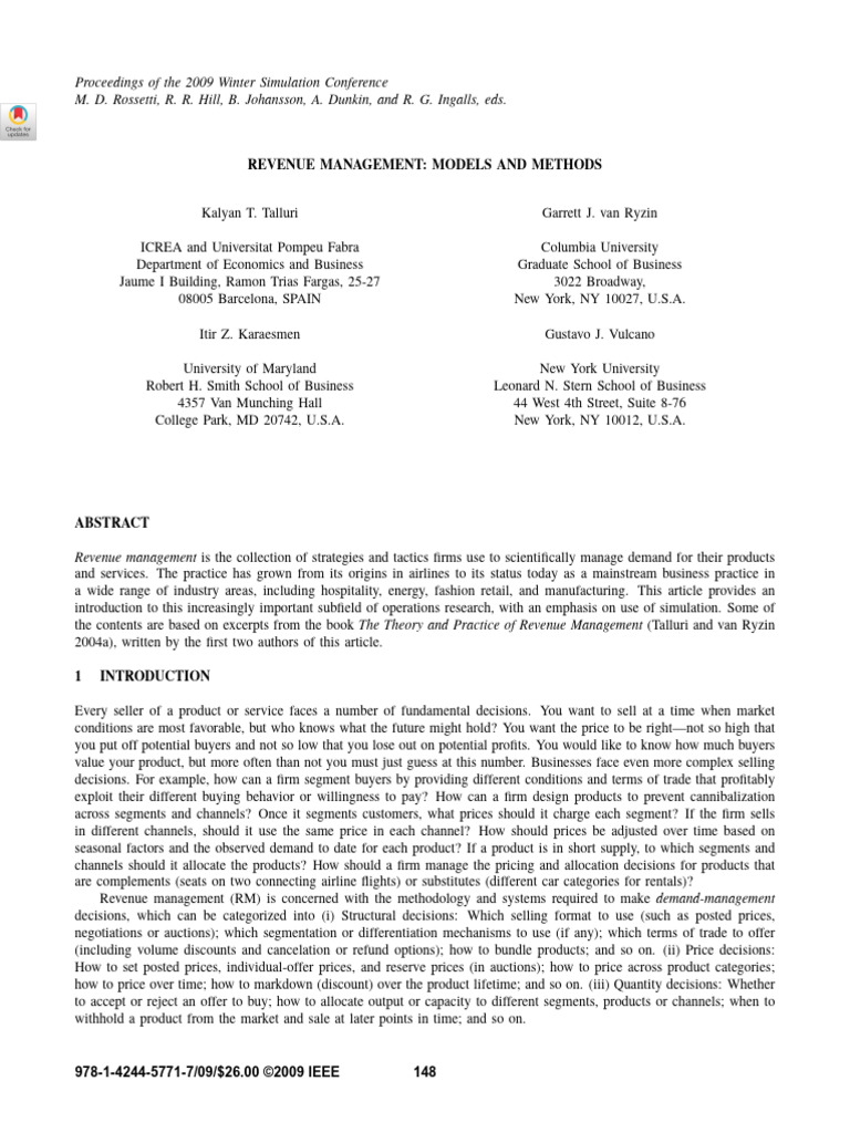 Revenue Management Models Overview | PDF | Mathematical Optimization ...