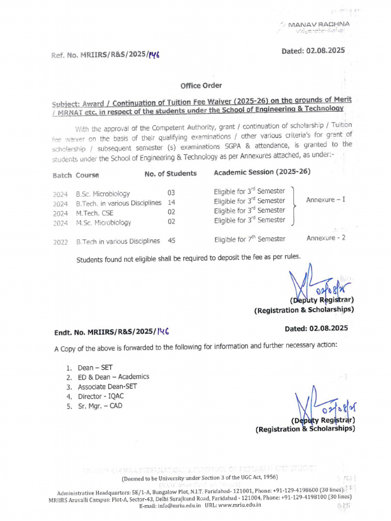 SET - TFW Continuation Office Order - 02.08.2025 | PDF