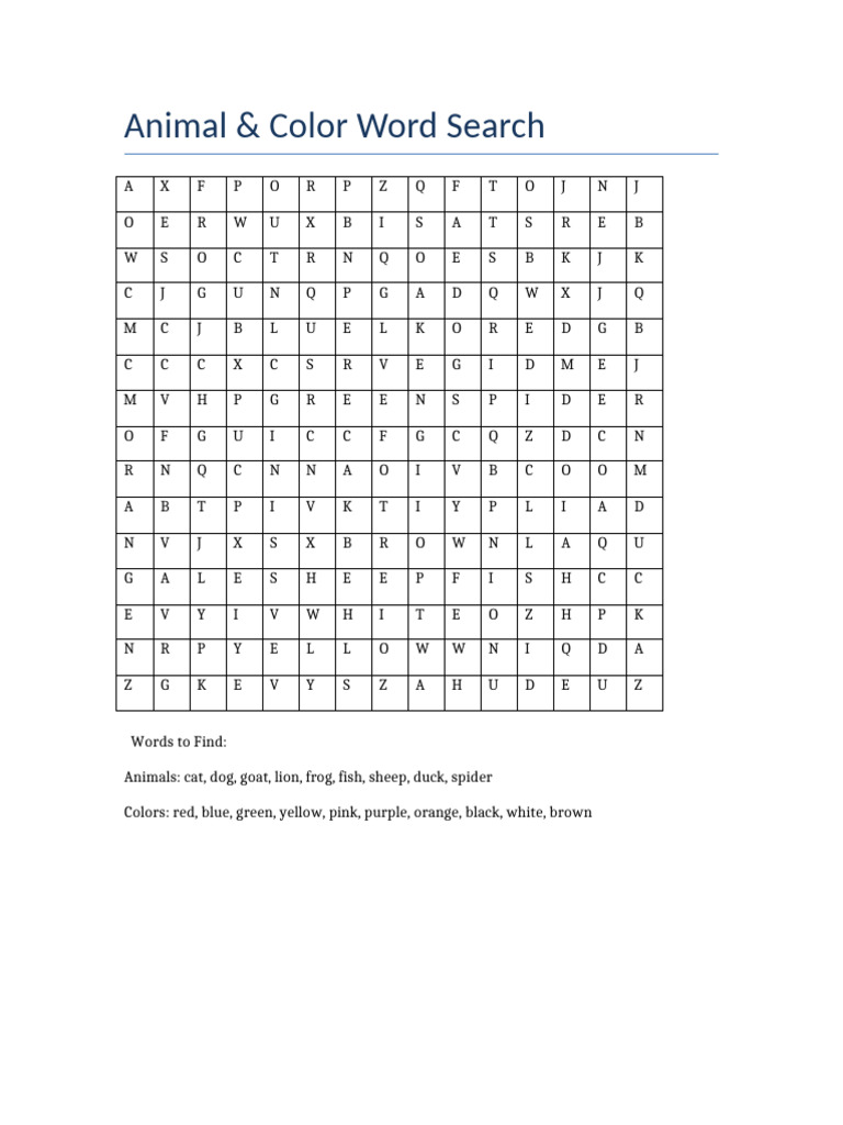 Animal Color Word Search | PDF