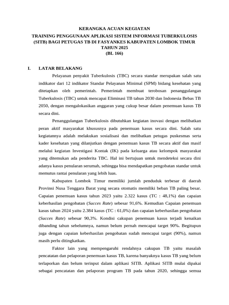 Training Aplikasi SITB untuk Petugas TB | PDF