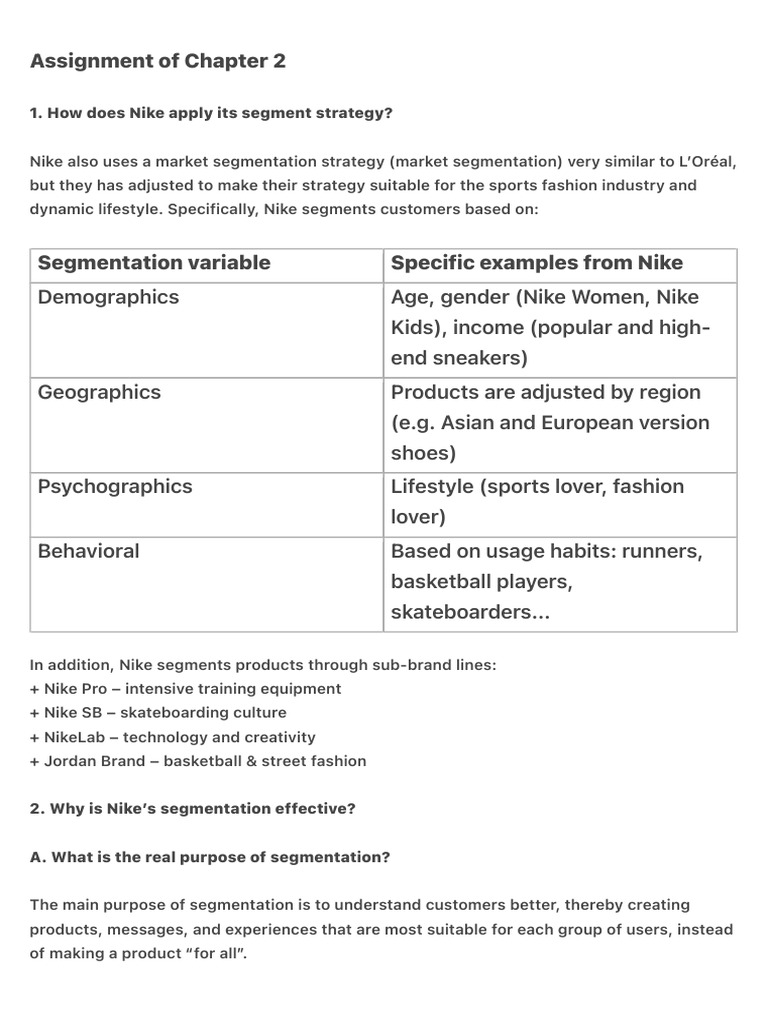 Assignment of Chapter 2 | PDF | Market Segmentation | Nike
