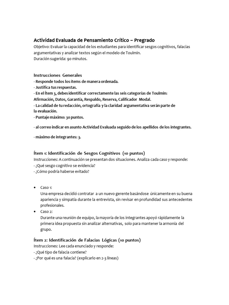 Evaluación de Pensamiento Crítico en Pregrado | PDF | Parcialidad ...