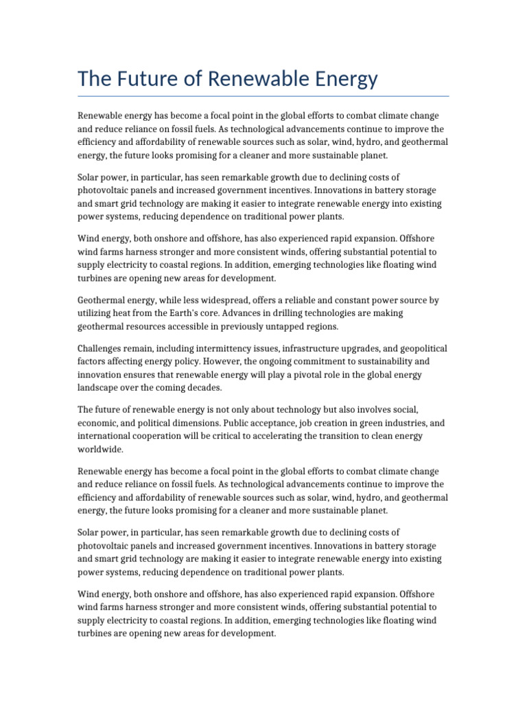 The Future of Renewable Energy | PDF | Renewable Energy | Wind Power
