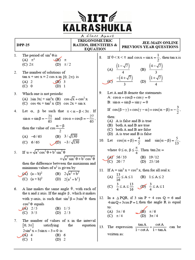 JEE-Main Trigonometry Questions Guide | PDF | Trigonometric Functions ...
