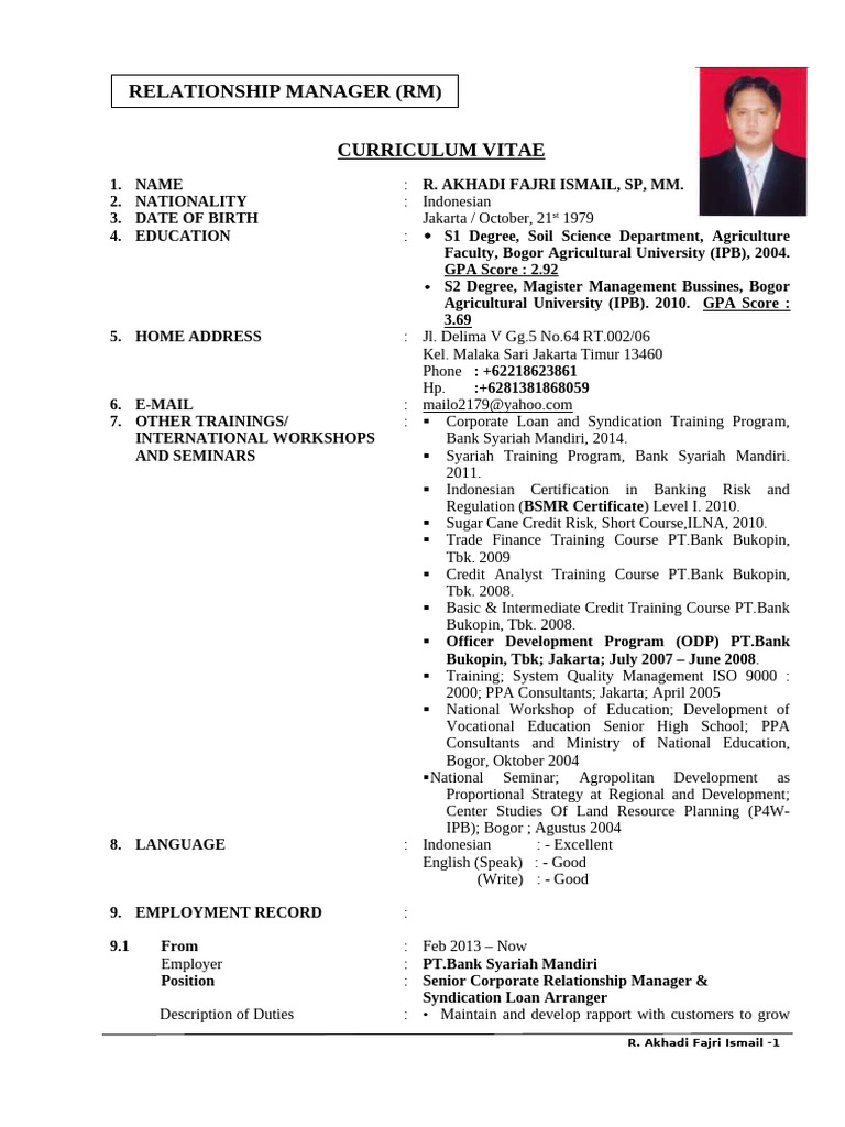R. Akhadi Fajri Ismail's CV | PDF | Banks | Credit