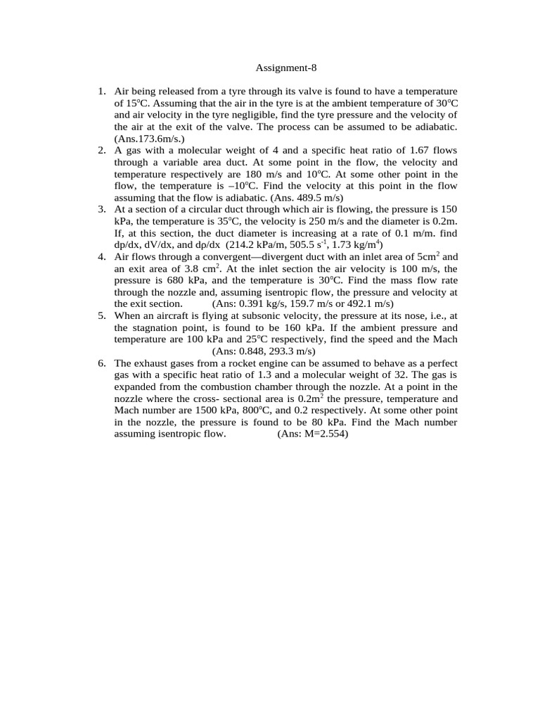 Fluid Dynamics Assignment 8 Solutions | PDF