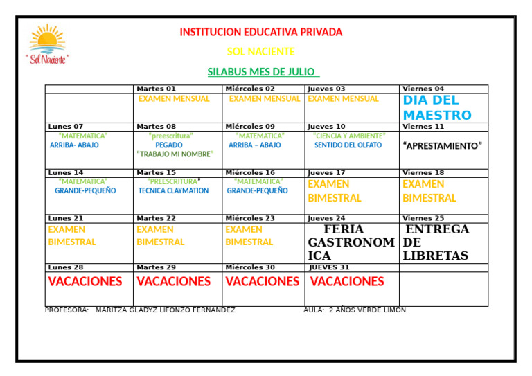 Progamacion Del Mes | PDF