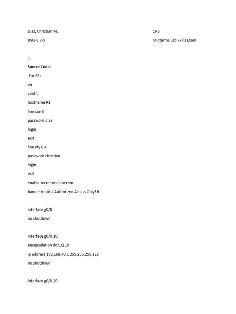 Midterms Lab Skills Exam Configuration | PDF | Networking Standards ...