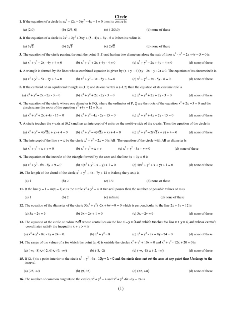 Circle Prob Maths Mcq A Dasgupta Circle Euclidean Plane Geometry