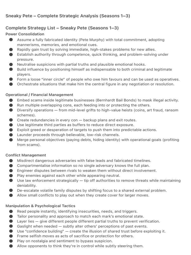 Sneaky Pete: Strategic Analysis Overview | PDF | Crisis Management