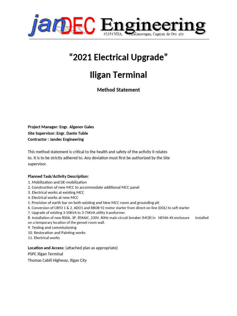 2021 Electrical Upgrade Method Statement | PDF | Plaster | Concrete