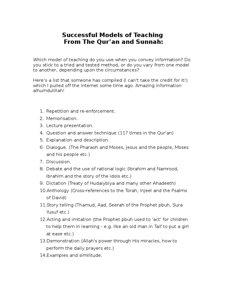 Teaching Methods from Qur'an and Sunnah | PDF | Quran | Islam