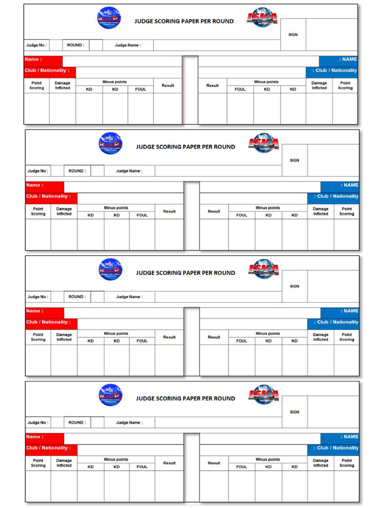 Boxing Scoring Paper Per Round | PDF