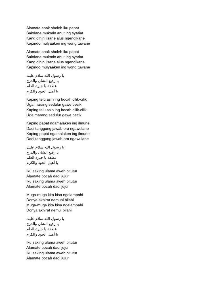 Alamate Anak Sholeh Iku Papat | PDF