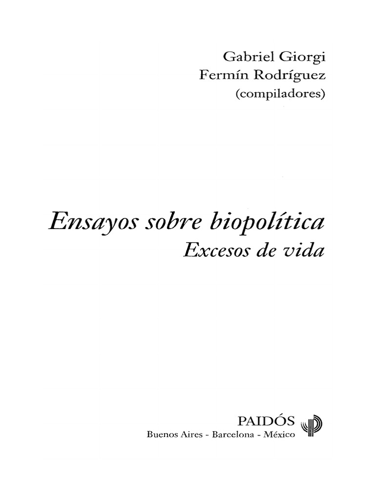 Ensayos sobre biopolítica y vida inmanente | PDF | Trascendencia ...