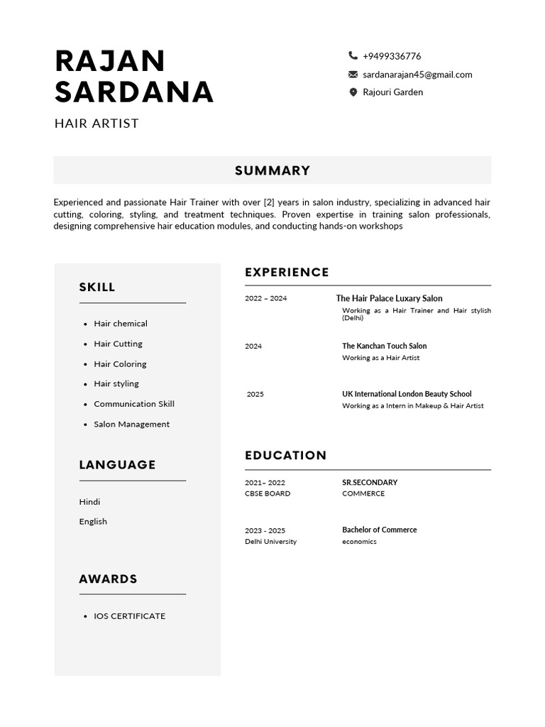 Grey and White Clean Professional A4 Resume | PDF