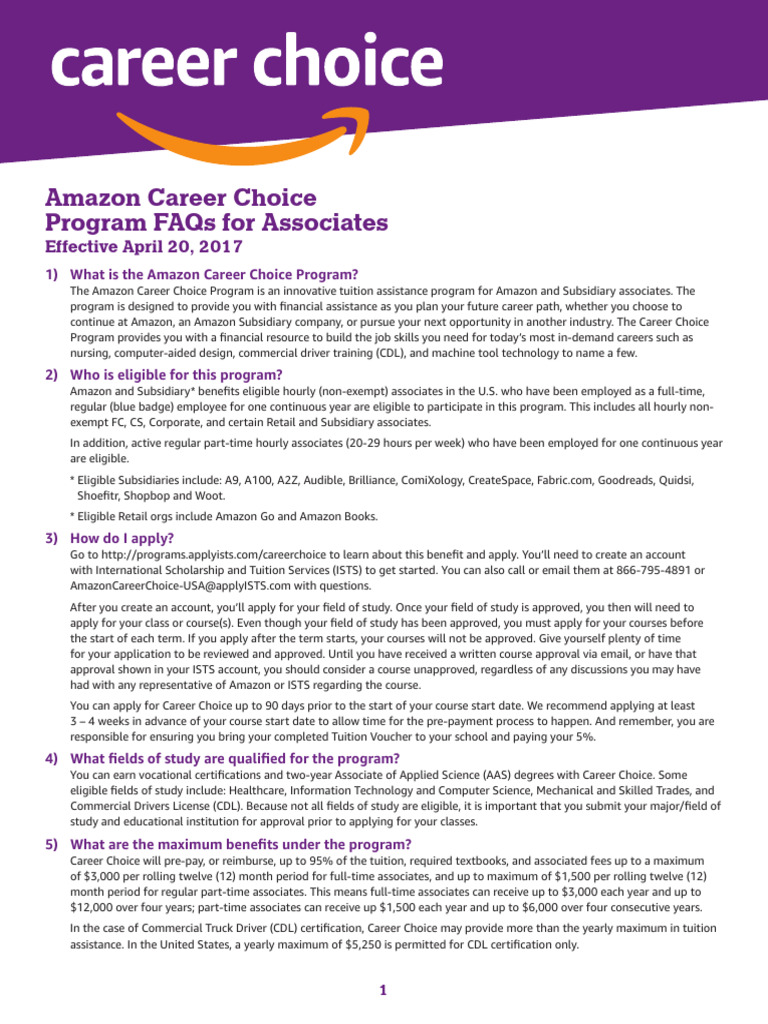 Amazon Career Choice Program Overview | PDF | Student Financial Aid In ...