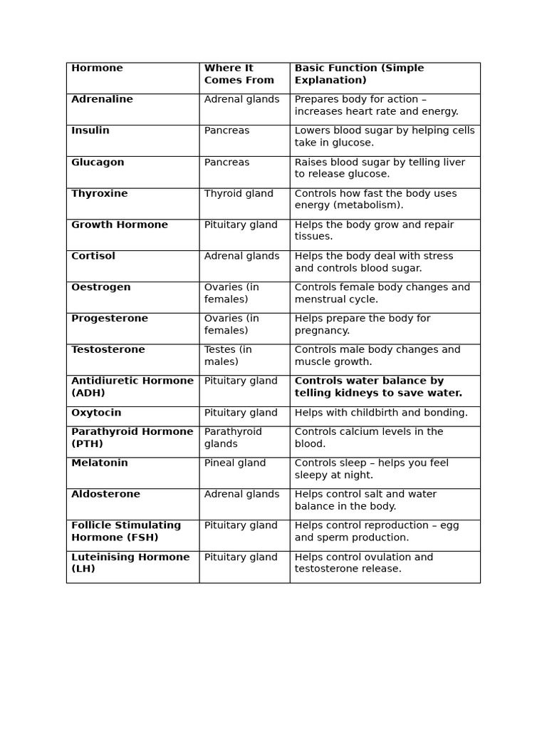 Key Hormones and Their Functions | PDF
