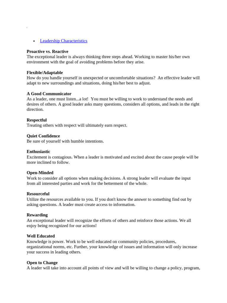 Essential Leadership Characteristics | PDF | Leadership | Policy