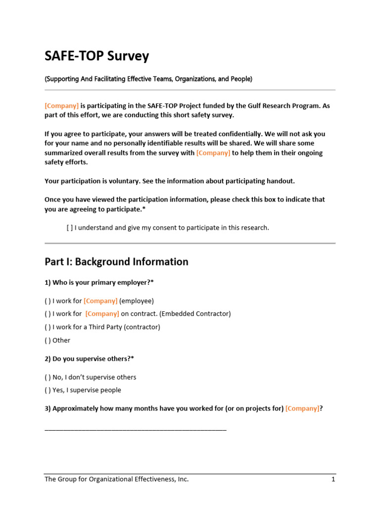 SAFE-TOP Survey for Team Safety Insights | PDF | Fire Safety | Hazards