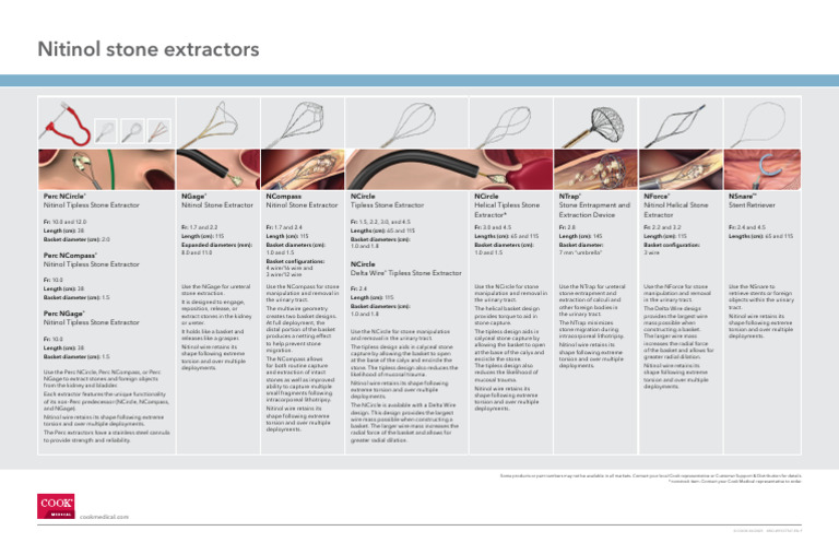 Nitinol Stone Extractors: Perc Ncircle Ngage Ncompass Ncircle Ncircle ...