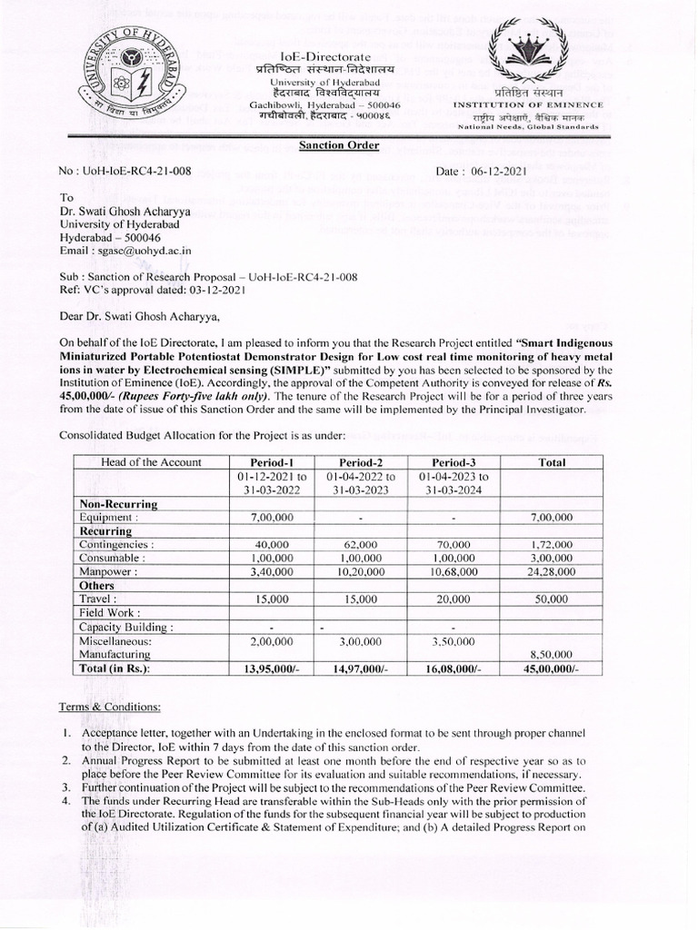 UoH IoE RC4!21!008 Sanction Order | PDF