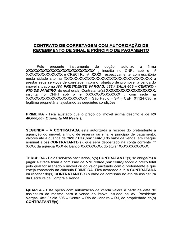 Contrato de Corretagem Imobiliária RJ | PDF | Cheque (banco)