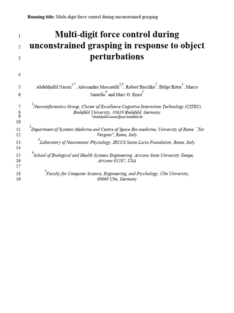 Multi-Digit Force Control in Grasping | PDF | Hand | Force