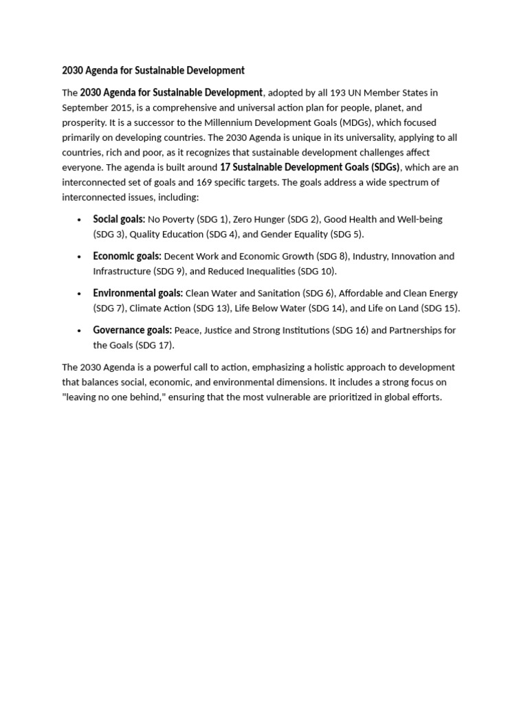 2030 Agenda For Sustainable Development | PDF
