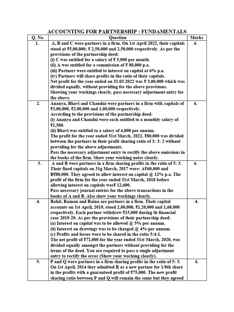 Partnership Accounting Adjustments Guide | PDF | Interest | Debits And ...