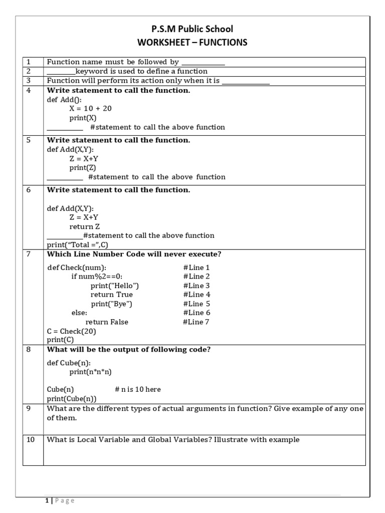 Python Functions Worksheet Guide | PDF | Parameter (Computer ...