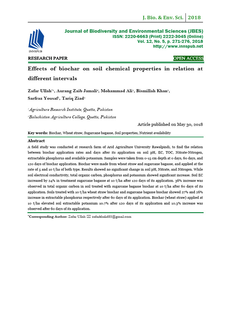 Biochar Effects on Soil Properties | PDF | Soil | Materials