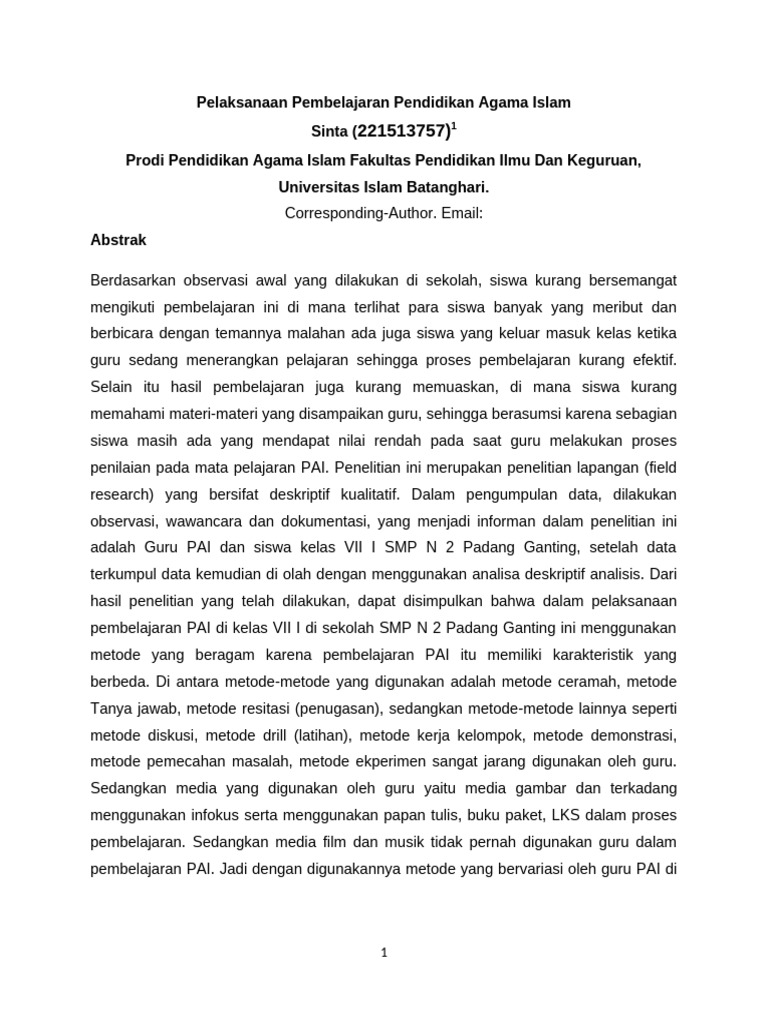 Jurnal Pendidikan Agama Islam Sinta | PDF