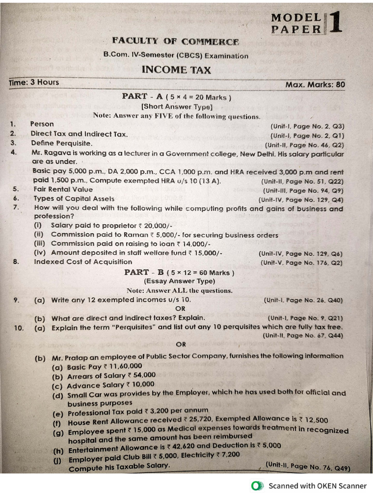 Income Tax-Model Paper | PDF
