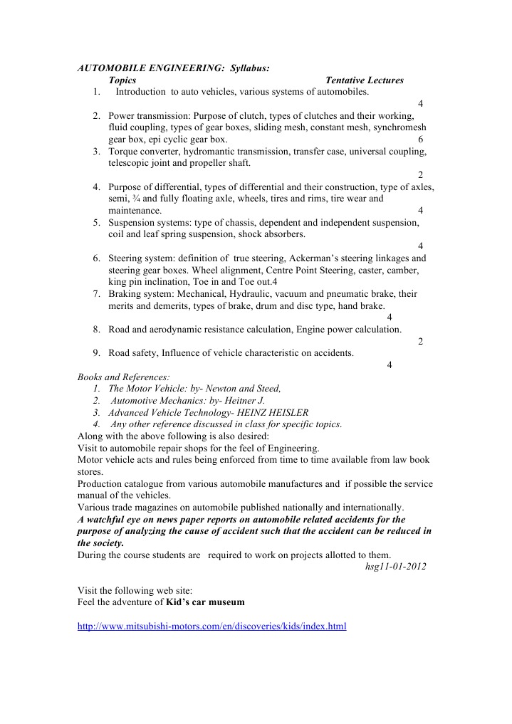 Automobile Engineering Syllabus Overview | PDF | Manual Transmission ...