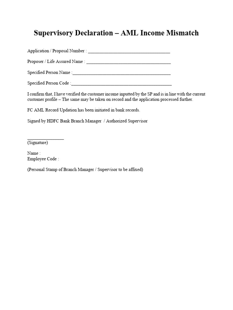 AML Income Verification Declaration | PDF