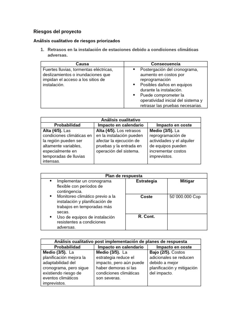 Análisis de Riesgos en Proyectos de Monitoreo | PDF | Sistema de ...