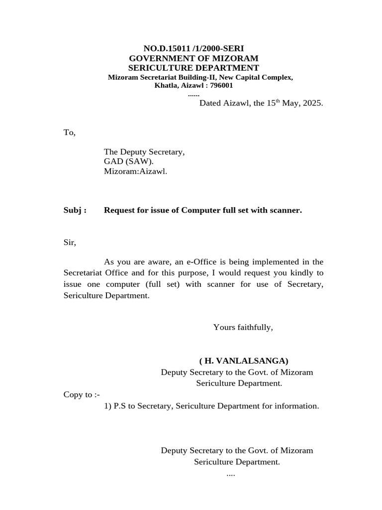 Request for Computer Set in Mizoram | PDF