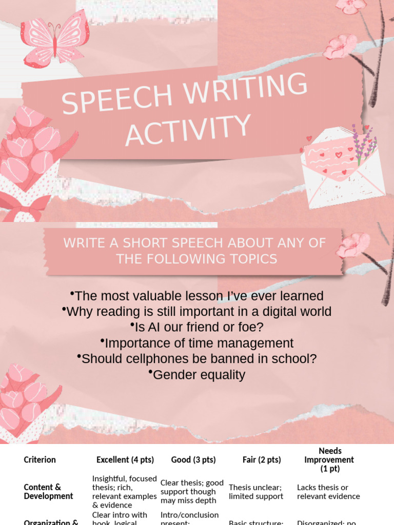Speech Writing Activity Guide | PDF