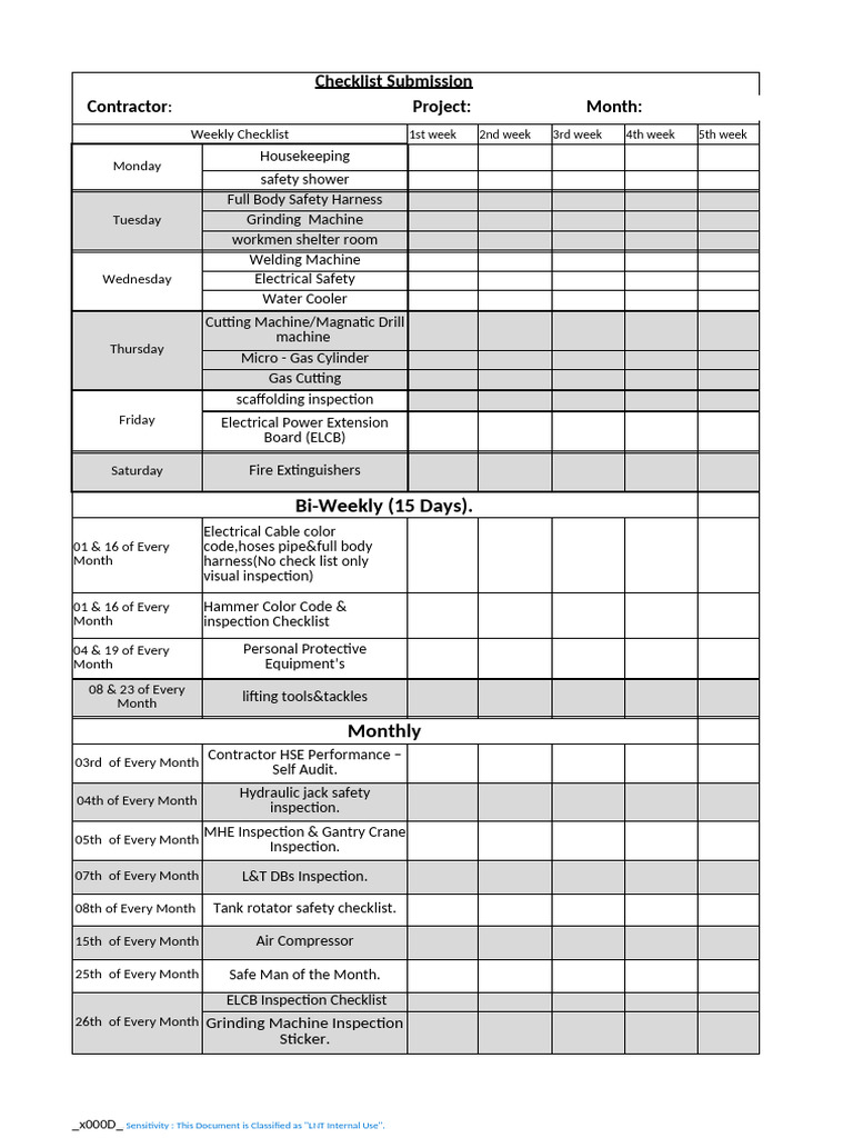 Weekly Safety Inspection Checklist | PDF | Manufactured Goods ...