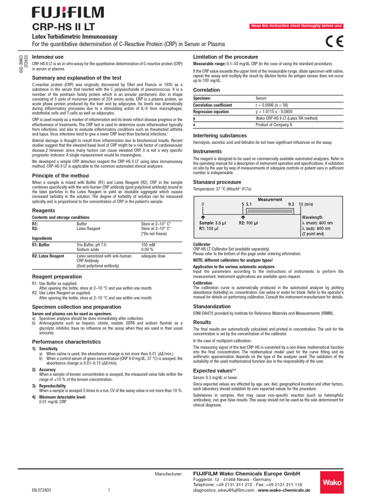 CRP-HS II LT: C-Reactive Protein Assay | PDF | C Reactive Protein ...