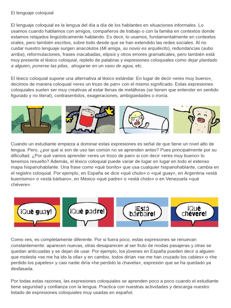 Ejemplos de lenguaje coloquial en español | PDF | Léxico | Lengua española