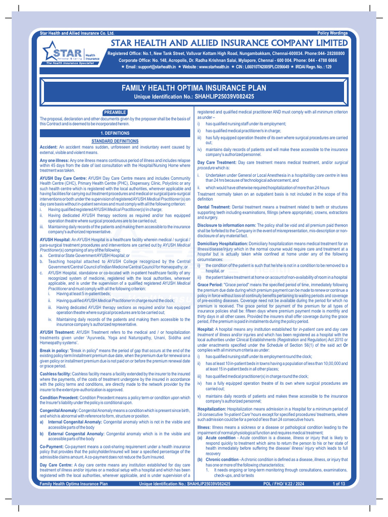 Family Health Optima Insurance Overview | PDF | Medicine | Hospital