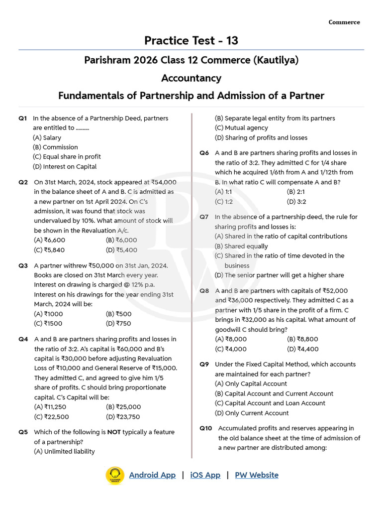 Practice Test 13 _ Accountancy Test Paper | PDF | Debits And Credits ...