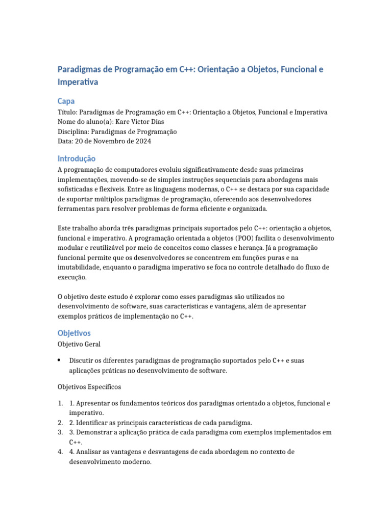 Paradigmas de Programação em C++ | PDF | Programação orientada a ...