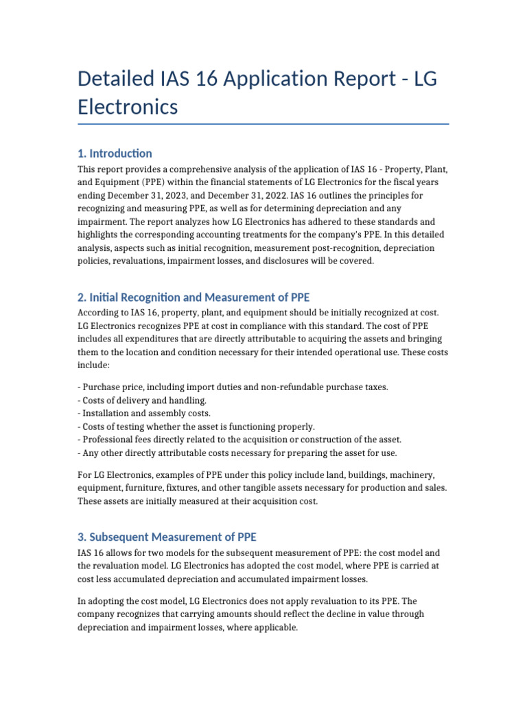 IAS 16 Compliance Report for LG Electronics | PDF | Depreciation ...