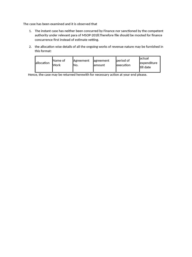 Case Review for Finance Concurrence | PDF