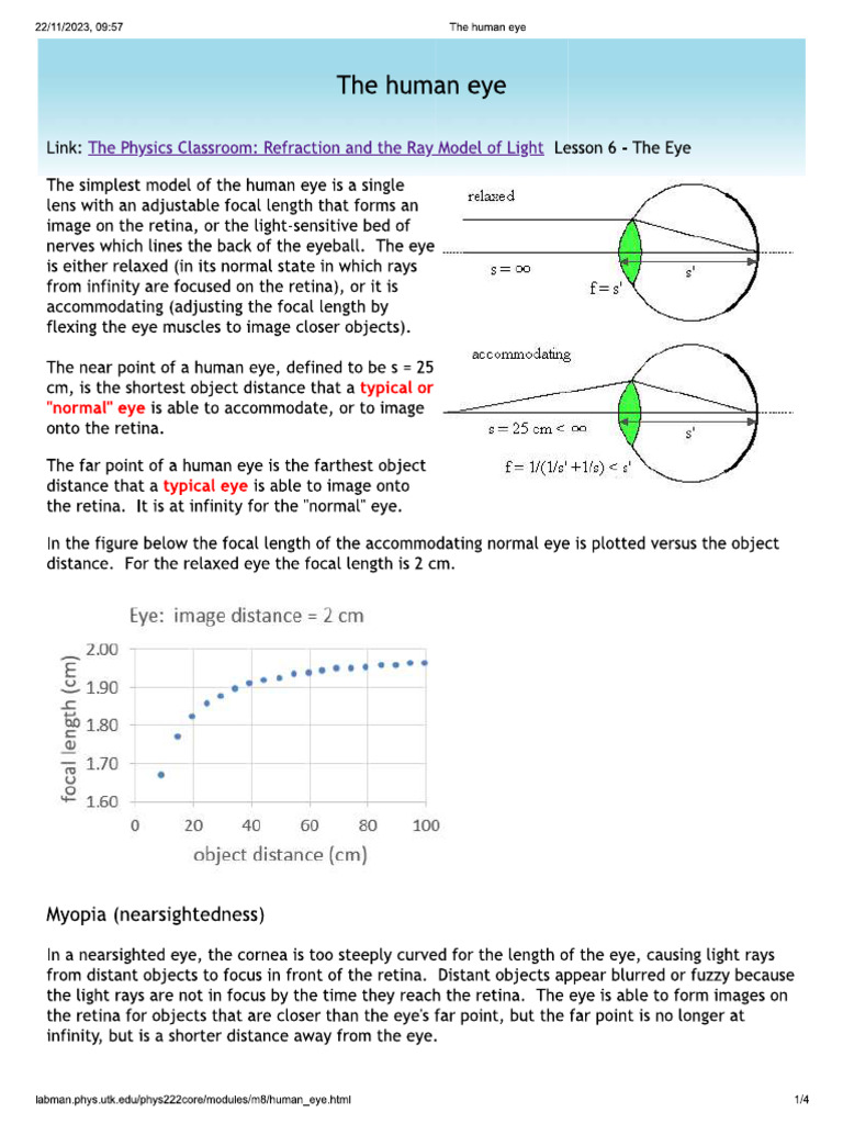 Human Eye - Focal Length | PDF