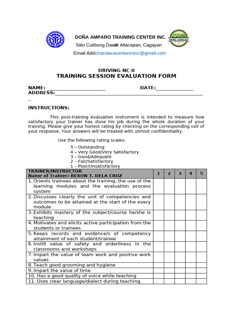 Training Session Evaluation Form | PDF | Learning | Evaluation
