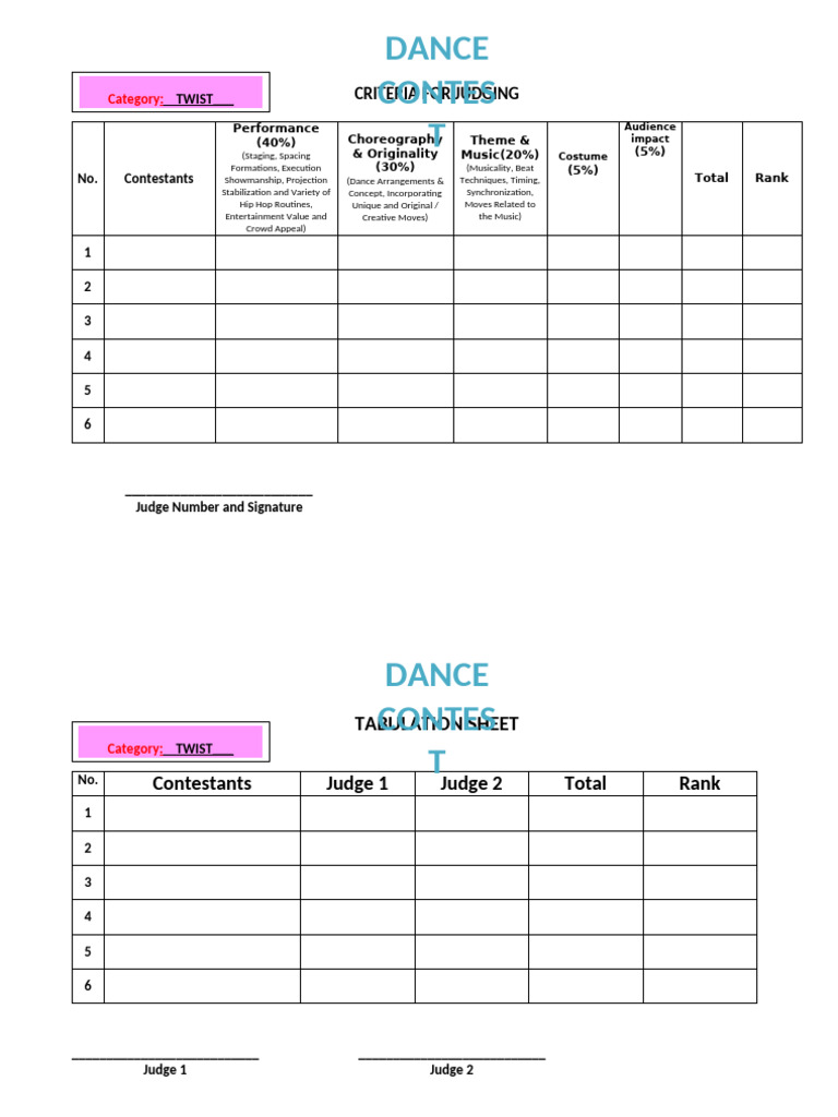 Judging Criteria for Dance Contest 2025 | PDF | Dances | Entertainment